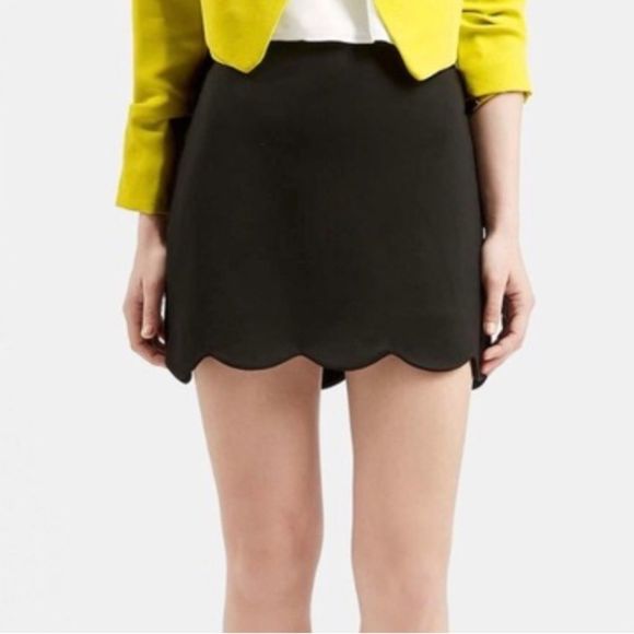 Topshop Scalloped Hem Mini Skirt Black Size 4 - Picture 4 of 7
